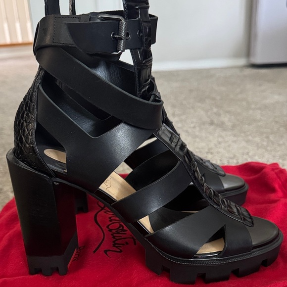 Christian Louboutin Black Multi-Strap Heels 100MM - Picture 6 of 11